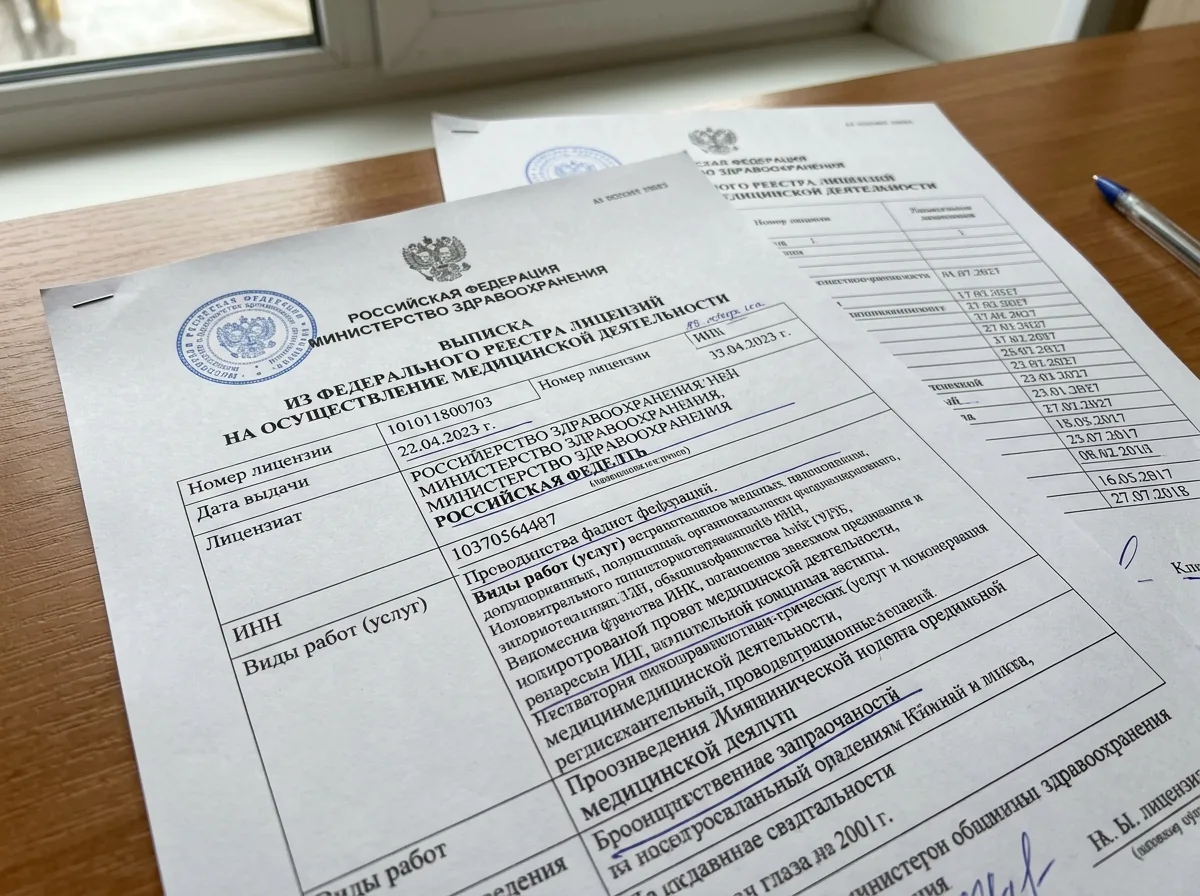 Выписка из Федерального реестра лицензий на медицинскую деятельность, официальный документ, листы А4